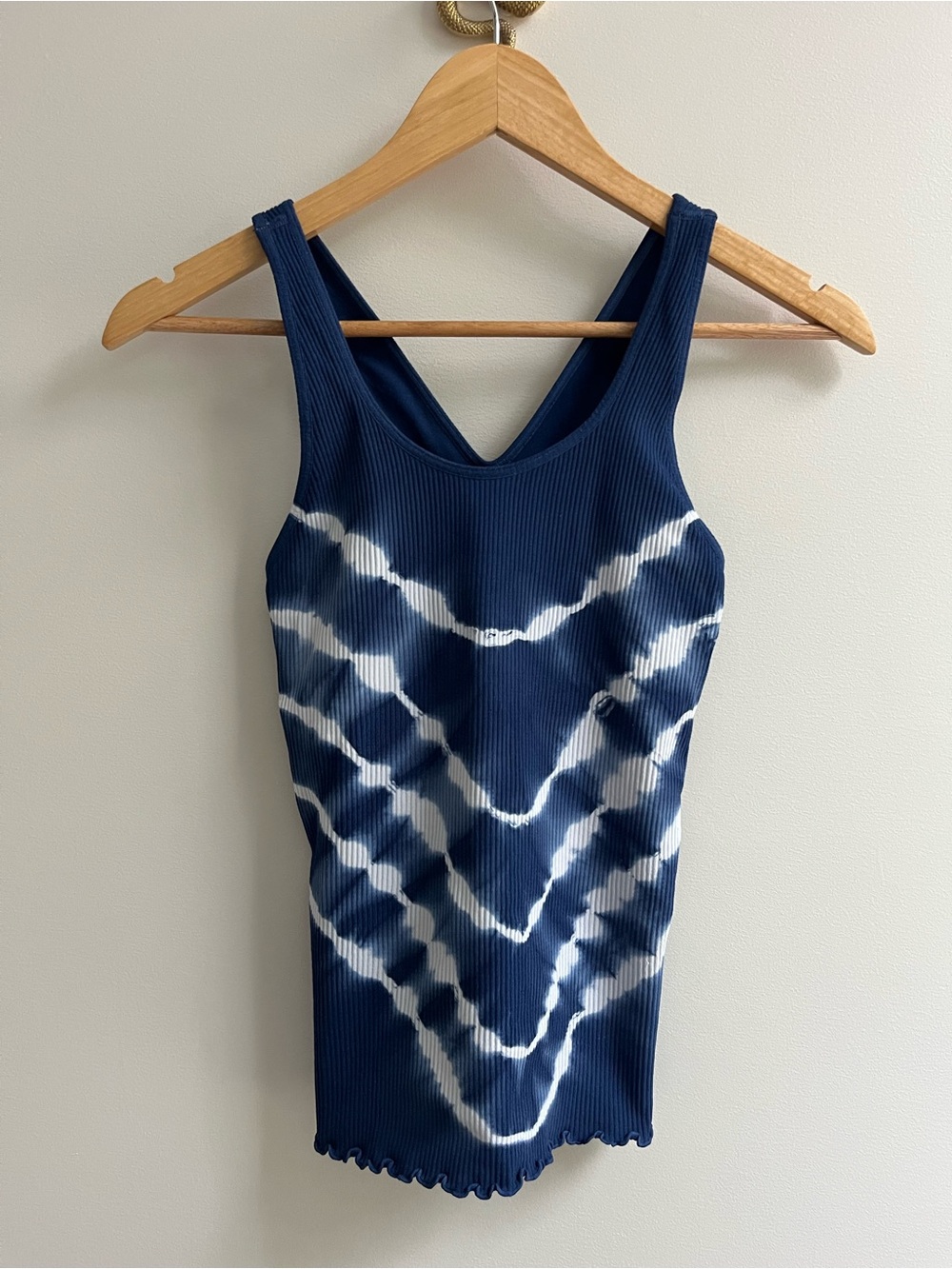 Spiritual Gangster Blue White Tie Dye Seamless Rib Racerback Tank Top XS/S